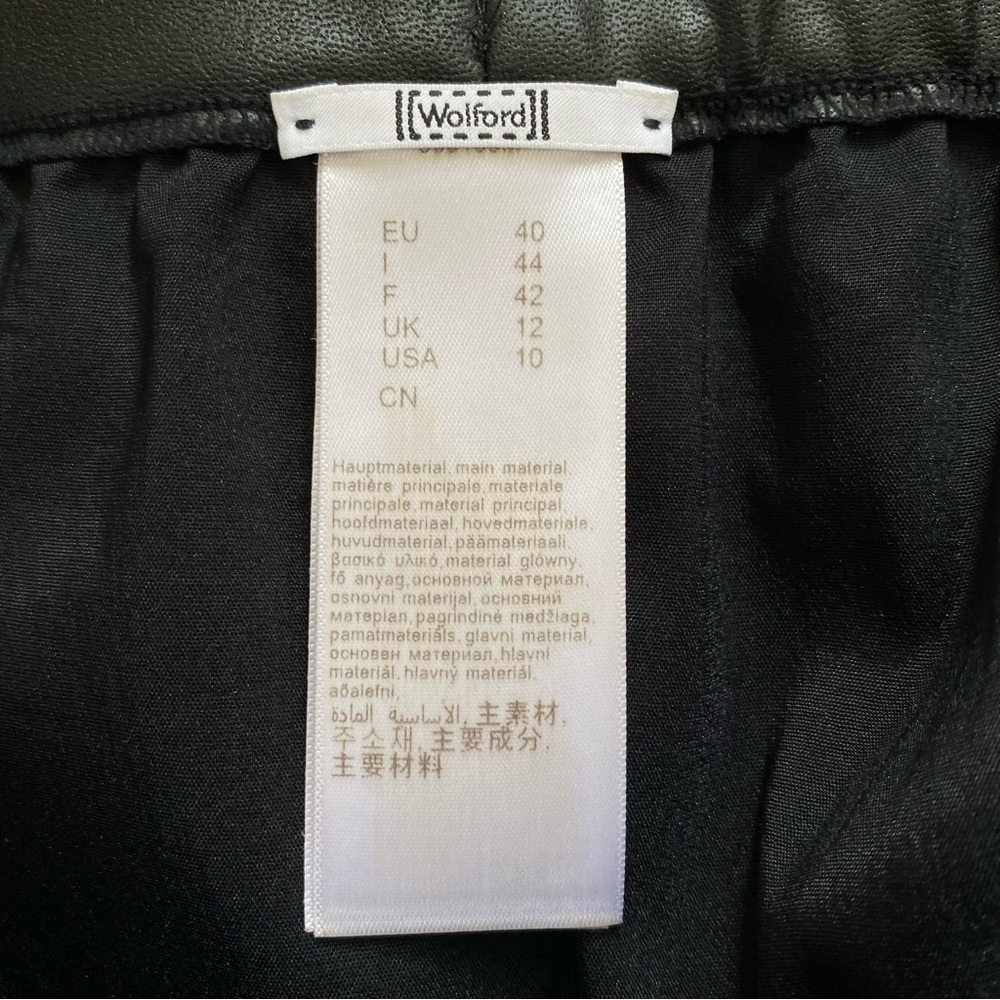 WOLFORD Black faux vegan leather high waisted a-line mini skirt - Picture 7 of 10